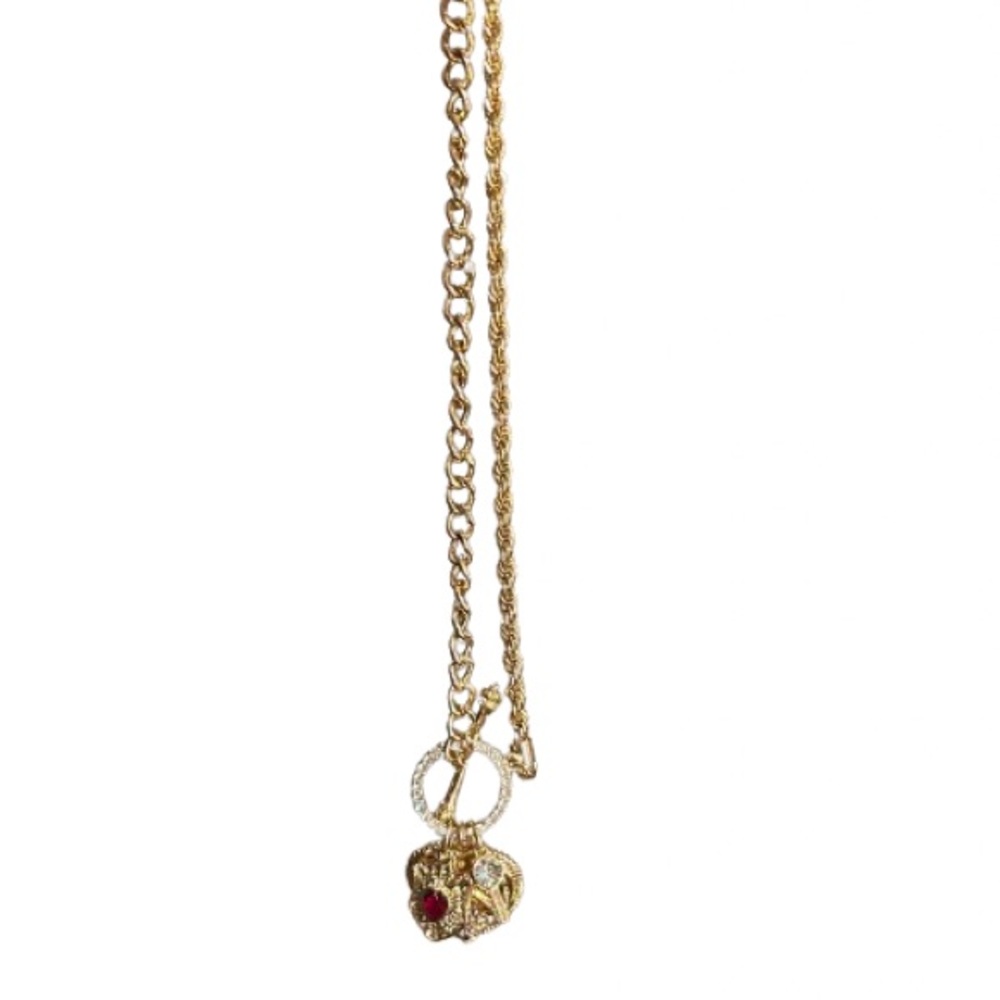 NEW Juicy Couture Gold Toned Three Charm Toggle Clasp Necklace - Picture 3 of 11